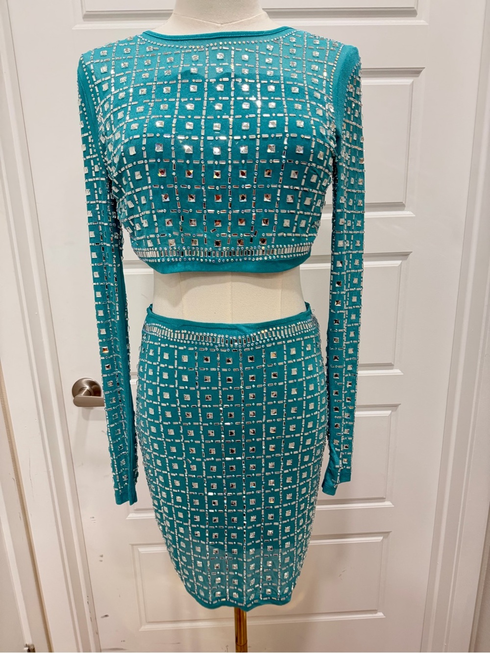 Fashion Nova Teal Embellished Two-Piece Skirt Set - Picture 3 of 8